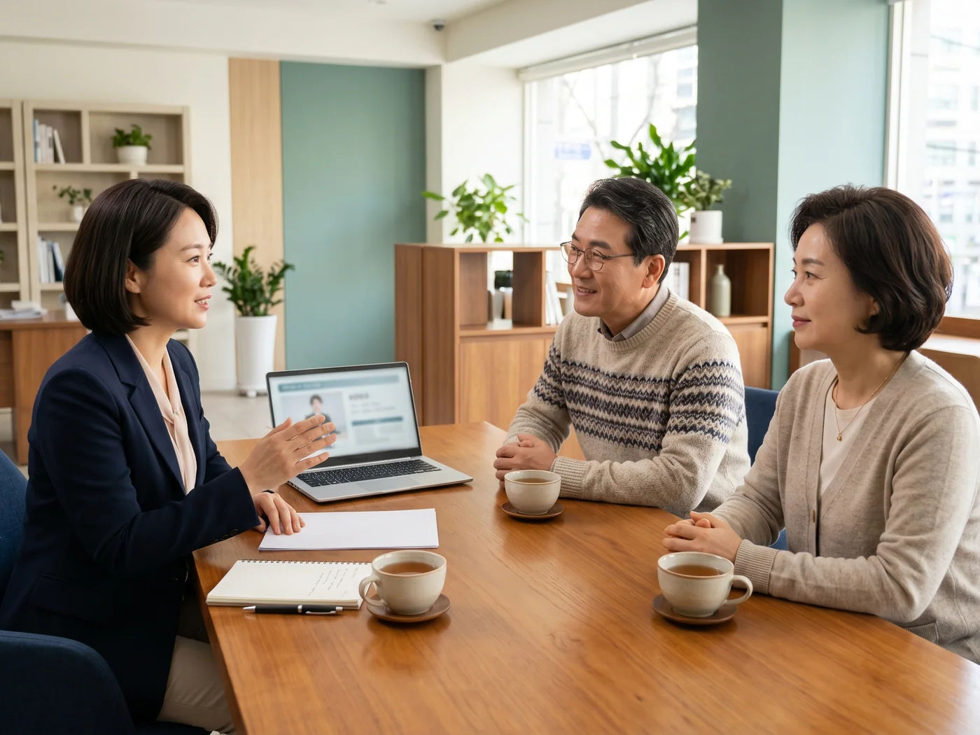 노트와 자료를 함께 살피며 노후 계획을 정리하는 장면