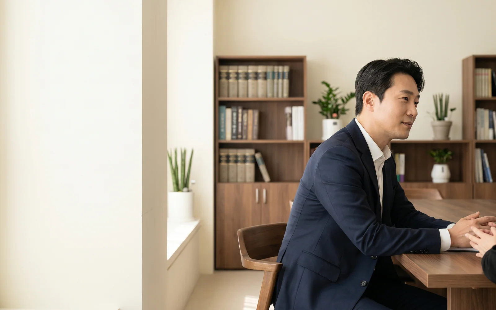 자연광이 드는 법률사무소 상담실의 차분한 분위기