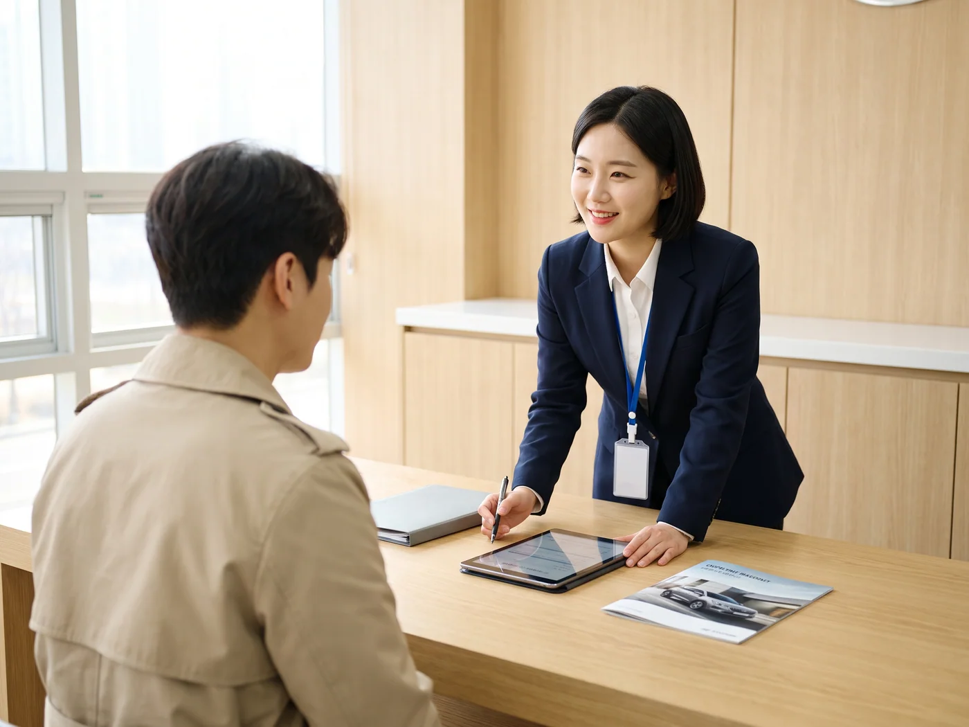 사고대차 안내를 받는 차분한 상담 장면